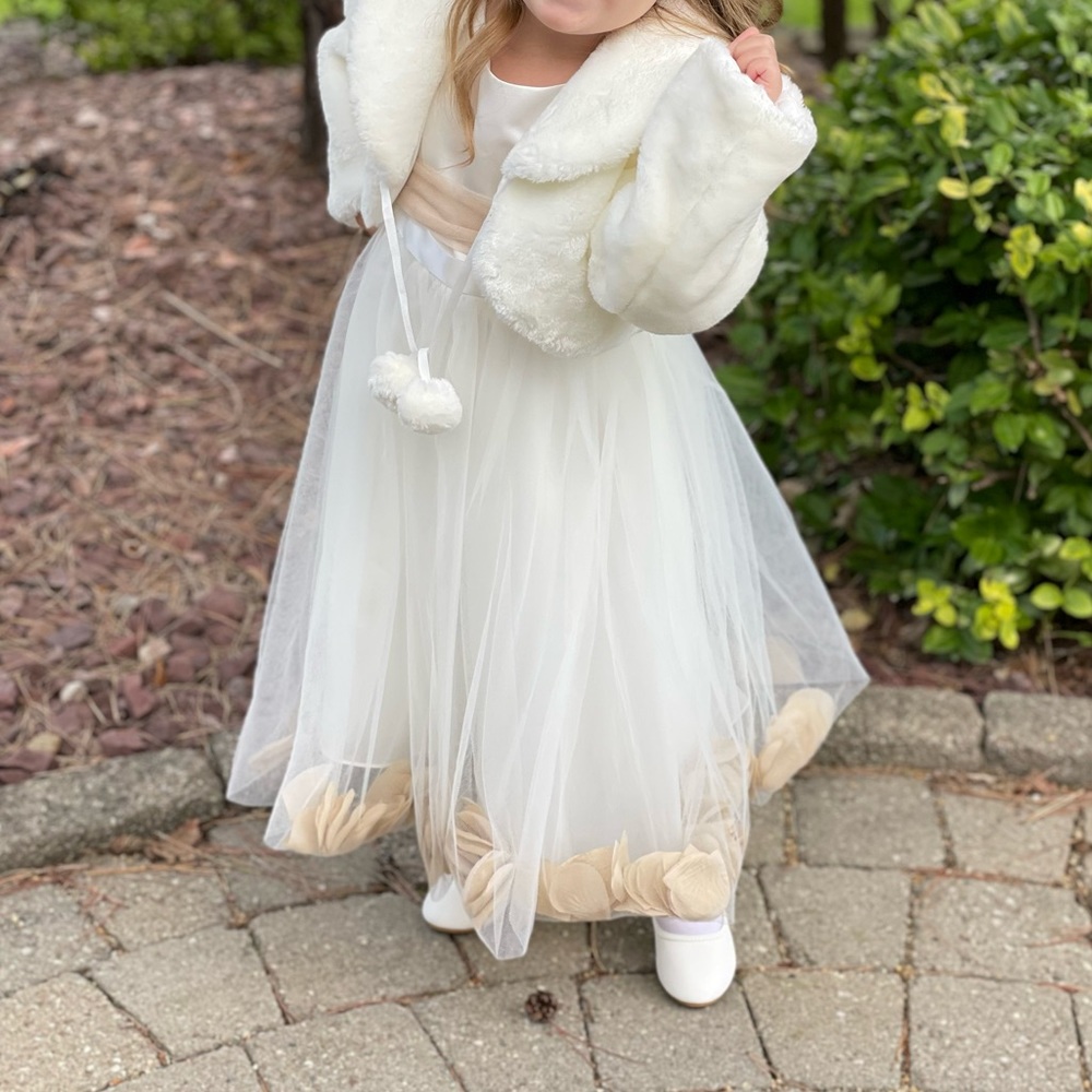 Satin Tulle Flower Girl Dress with Colored Petals